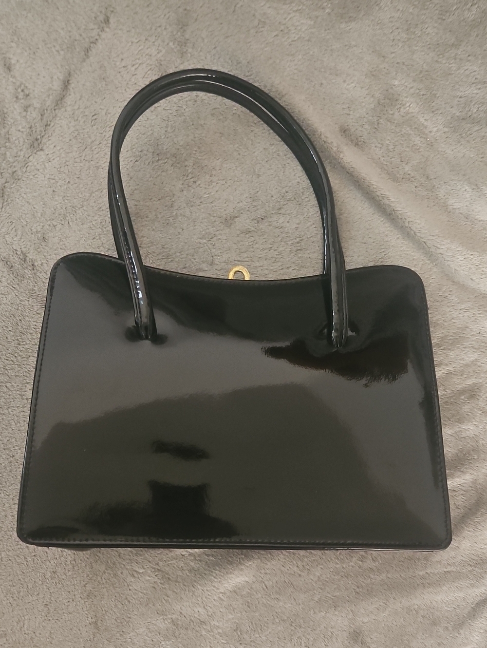 Structured Black Patent Shoulder Bag with Dual Handles